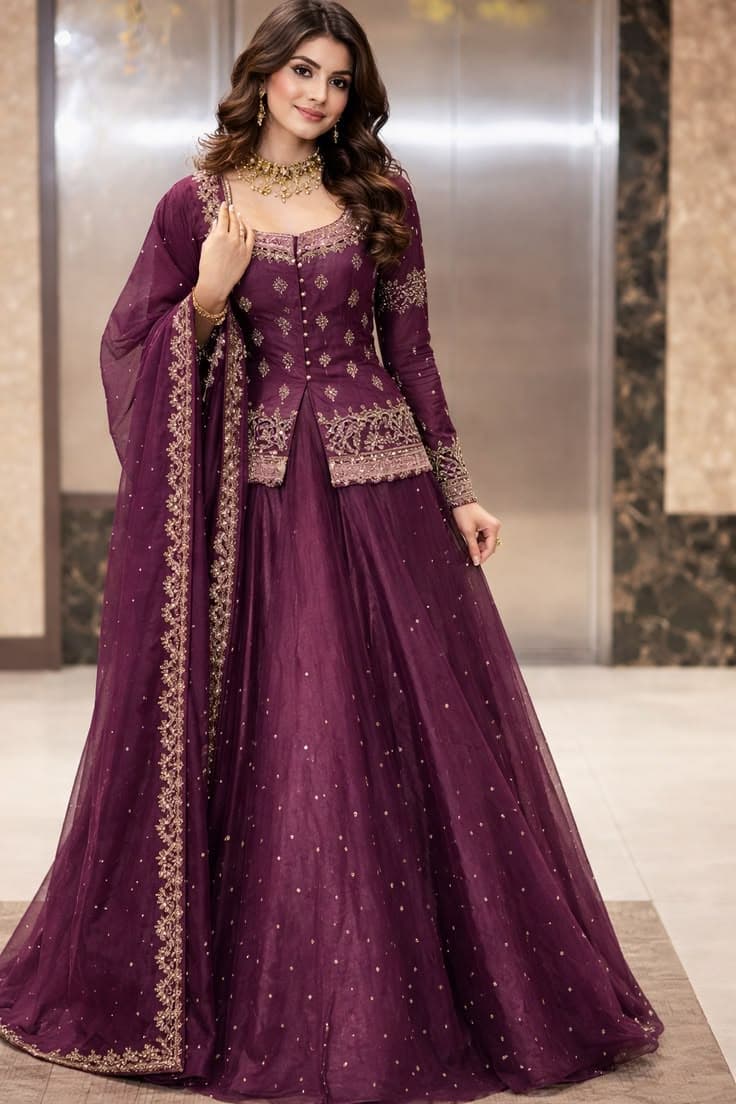 Royal Maroon Velvet Barat Masterpiece with intricate hand zardozi & dabka work.